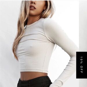THE LUXE RIB LONG SLEEVE CROP - STONE